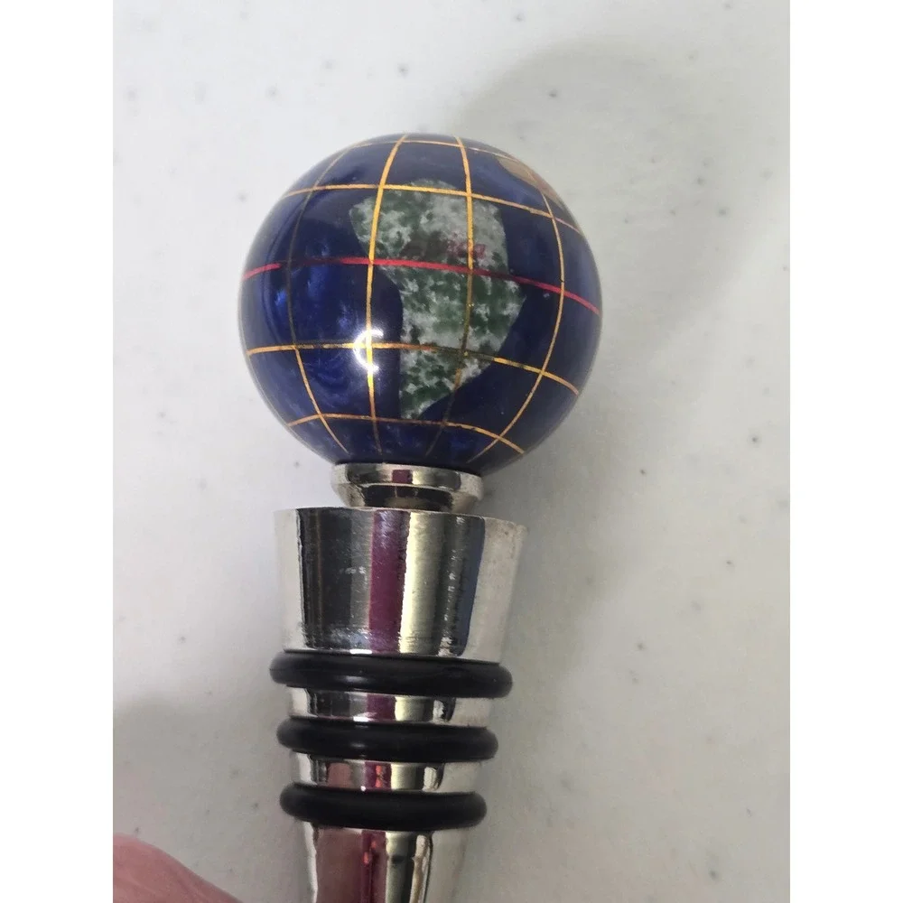 Unbranded Wine Stopper Blue Gemstone Lapis Globe Silver‎ Tone Metal